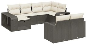 3266236 vidaXL Градински комплект диван с възглавници 10 части черен полиратан