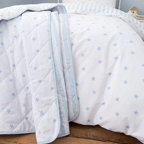 Бяло-синьо памучно капитонирано детско покривало за легло 135x190 cm Mini Star &amp; Stripes – Bianca