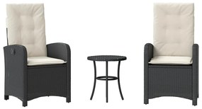 365176 vidaXL Бистро комплект с възглавници 3 части черен полиратан