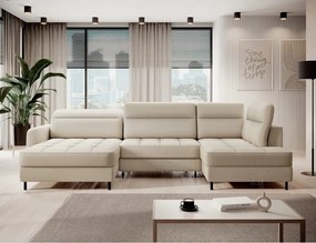 Бежов кадифен разтегателен ъглов диван с място за съхранение (десен ъгъл U форма) Berrto – ELTAP