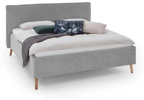 Светлосиво тапицирано двойно легло с място за съхранение с включена подматрачна рамка 160x200 cm Riva – Meise Möbel