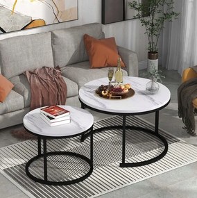 Комплект от 2 кръгли масички за кафе - бял мрамор