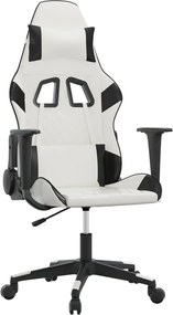 3143762 vidaXL Гейминг стол, бяло и черно, изкуствена кожа