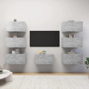 3079163 vidaXL ТВ шкафове, 7 бр, бетонно сиви, 30,5x30x60 см, инженерно дърво