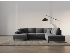 Светлосив кадифен разтегателен ъглов диван с място за съхранение (десен ъгъл/U форма) Kyoto – Cosmopolitan Design