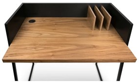 Черно работно бюро с детайли от орехово дърво Volga - TemaHome