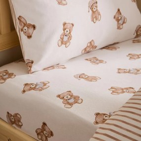 Кремав еластичен единичен фланелен детски чаршаф 90x190 cm Brushed Teddy Bear – Catherine Lansfield