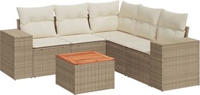 3257773 vidaXL Градински диван с възглавници, 6 части, бежов полиратан