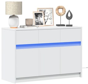 852180 vidaXL ТВ шкаф с LED, бял, 91x34x61 см, инженерно дърво