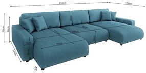 Тюркоазен ъглов диван с място за съхранение от рипсено кадифе Sara – Ropez