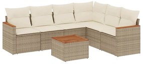 3258411 vidaXL Градински диван с възглавници, 7 части, бежов полиратан