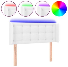 3123315 vidaXL LED горна табла за легло, бяла, 93x16x78/88 см, изкуствена кожа