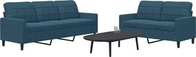 3278400 vidaXL Комплект дивани от 2 части с възглавници, син, кадифе