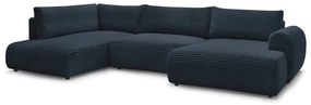 Тъмносин разтегателен ъглов диван от рипсено кадифе (десен ъгъл/"U" форма) Lucien – Bobochic Paris