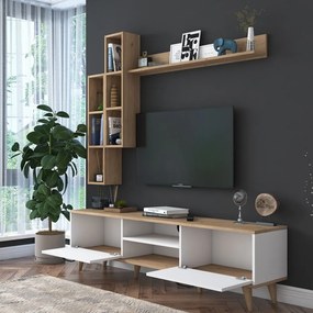 Бял/естествен телевизионен шкаф от орех 180x48 cm Veronica - Kalune Design