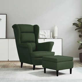 3115933 vidaXL Фотьойл Wingback с табуретка, тъмнозелена, кадифе
