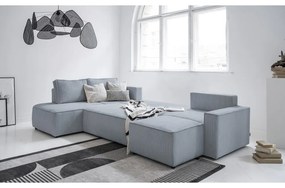 Светлосив разтегателен ъглов диван от рипсено кадифе (ляв ъгъл/"U" форма) Brave Dave – Miuform