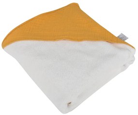 Жълта муселинова детска хавлия с качулка 75x75 cm – Bébé Douceur