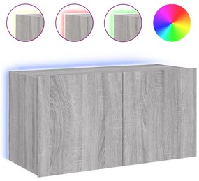 837321 vidaXL Стенен ТВ шкаф с LED осветление, сив сонома, 80x35x41 см