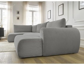 Тъмносив разтегателен ъглов диван от рипсено кадифе (десен ъгъл/"U" форма) Lucien – Bobochic Paris