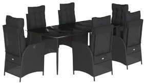 3213181 vidaXL Градински трапезен комплект 7 части възглавници черен полиратан