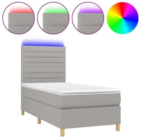 3135493 vidaXL Боксспринг легло с матрак и LED, светлосиво, 100x200 см, плат