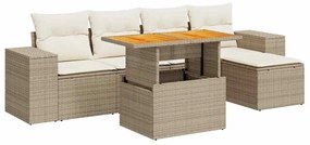 3327362 vidaXL Градински диван с възглавници, 6 части, бежов полиратан
