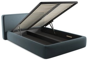 Синьо двойно тапицирано легло с място за съхранение и включена подматрачна рамка 140x200 cm Kiana – Makamii