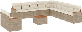 3226135 vidaXL Градински диван с възглавници, 12 части, бежов полиратан