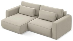 Бежов кадифен разтегателен ъглов диван с място за съхранение (ляв ъгъл) Kapua – Makamii