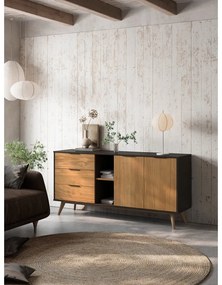 Нисък скрин от черен/естествен бор 165x80 cm Lavis - Marckeric