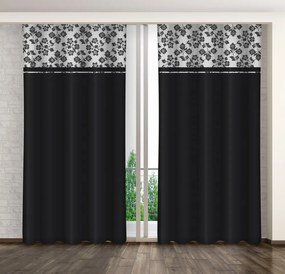 Черна декоративна завеса с графитен принт на цветя Ширина: 160 см | Дължина: 250 см