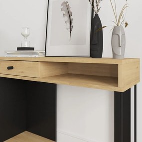 Конзолна маса с дъбов плот в черен и естествен цвят 35x100 cm Saturne - Marckeric