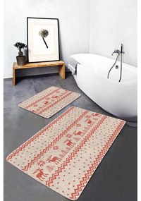 Червени и бежови текстилни постелки за баня в комплект от 2 броя 60x100 cm - Mila Home