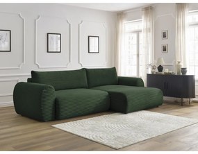 Тъмнозелен разтегателен ъглов диван от рипсено кадифе (десен ъгъл) Lucien – Bobochic Paris