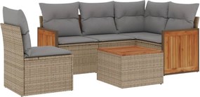 3260064 vidaXL Градински диван с възглавници, 6 части, бежов полиратан