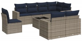 3251588 vidaXL Градински диван с възглавници, 9 части, полиратан, сив