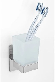 Самозалепваща стъклена чаша за четки за зъби в лъскаво сребристо Genova – Wenko