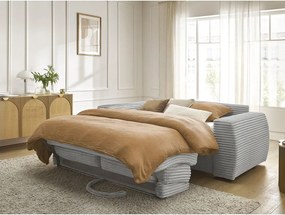 Светлосив диван за ежедневно спане/сгъваем от рипсено кадифе 220 cm Hugo – Bobochic Paris