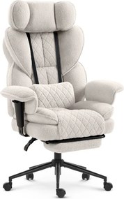 Ергономичен офисен стол HC-1037 с поставка за крака – кремава Teddy дамаска