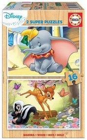 Комплект от 2 Пъзела Disney Dumbo & Bambi Educa 18079 Дървен Детски 16 Части