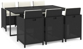 3095530 vidaXL Градински трапезен комплект 7 части възглавници полиратан черен