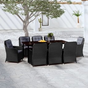 3099564 vidaXL Градински трапезен комплект, 9 части, черен