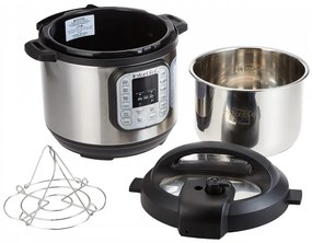 Мултикукър под нялагане Instant Pot DUO 6 112018201, 1000W, 5.7l, 13 програми, 7 функции, Система за безопасност, Сребрист/черен