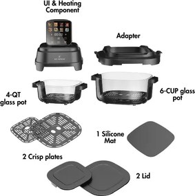 Фритюрник с горещ въздух Just Perfecto JP-AF4GL, 1500 W, 1.5/4 л, 8 програми, 80-200 C, 360° Hot Air Circulation, Термоустойчива стъклена конструкция, Черен