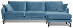 Ъглов диван от синьо кадифе (десен ъгъл) Magic - Scandic
