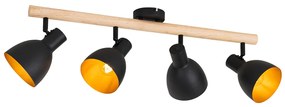 Ръстически прожектор черен с дърво 4-светлина - Flint