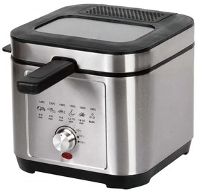Фритюрник Elite ЕDF-1102, 1200W, 2.5 л, 150-190C, Прозорец за наблюдение, Филтър против миризми, Термостат, Инокс/черен