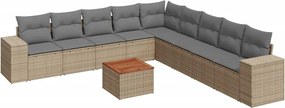 3257823 vidaXL Градински диван с възглавници, 10 части, бежов полиратан
