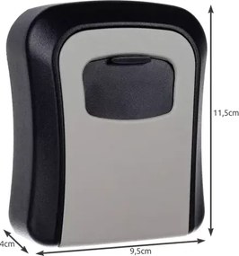 Метален сейф за ключове с код, водоустойчив, стенен монтаж, черен_сребрист, 11,5x9,5x4 см Malatec